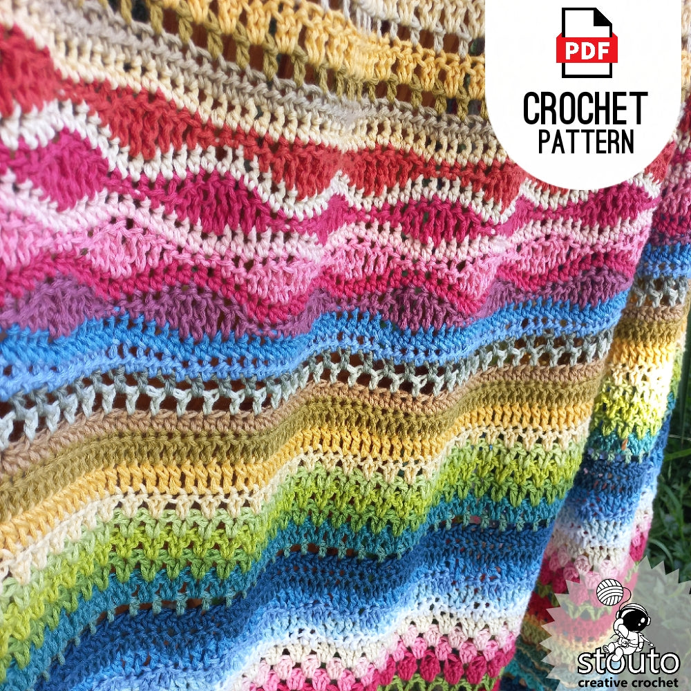Crochet Blanket Pattern - Stitch Sampler Blanket Pattern 140 Rows - UK and US Terms