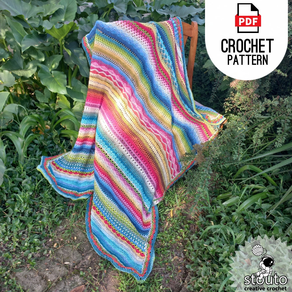 Crochet Blanket Pattern - Stitch Sampler Blanket Pattern 140 Rows - UK and US Terms