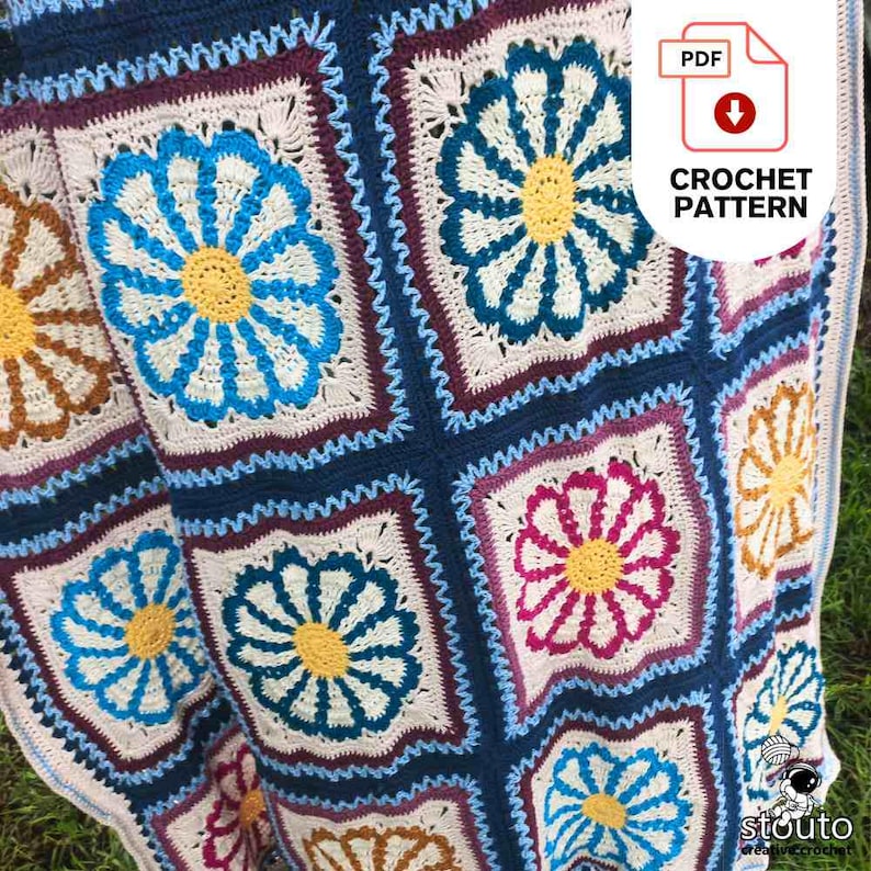 Crochet Blanket Pattern - Daisy Granny Squares Crochet Blanket Pattern (PDF Download)