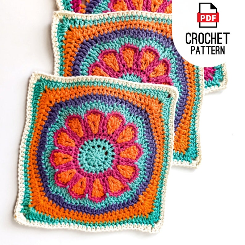 Crochet Square Pattern : Daisy Flower Crochet Square Pattern – Digital PDF