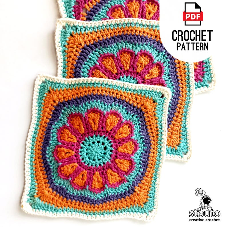 Crochet Square Pattern : Daisy Flower Crochet Square Pattern – Digital PDF