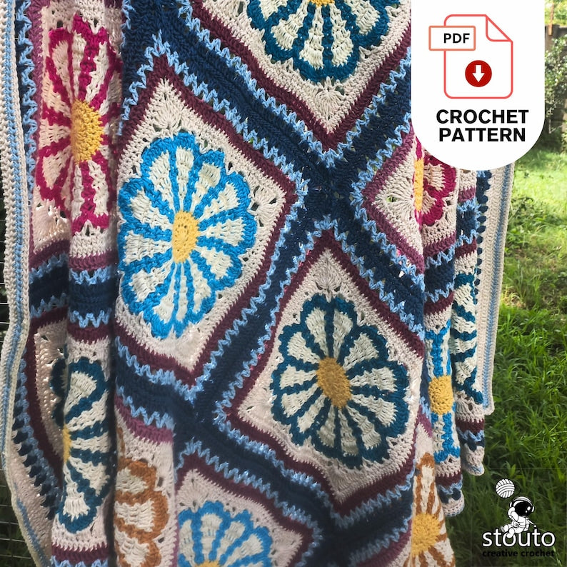 Crochet Blanket Pattern - Daisy Granny Squares Crochet Blanket Pattern (PDF Download)