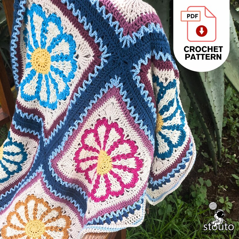 Crochet Blanket Pattern - Daisy Granny Squares Crochet Blanket Pattern (PDF Download)