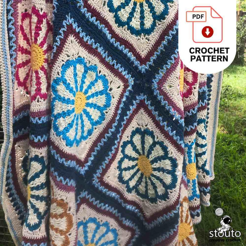 Crochet Blanket Pattern - Daisy Granny Squares Crochet Blanket Pattern (PDF Download)