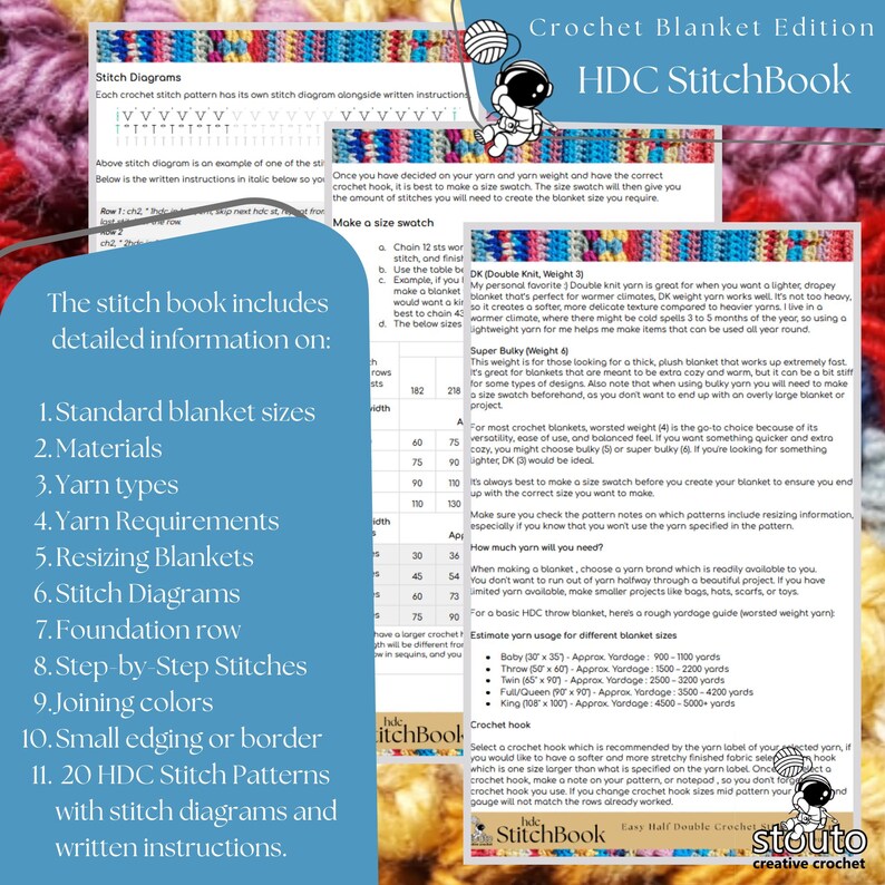 All-in-One HDC Crochet Blanket Stitch Pattern Book – 20 Designs (PDF Download)