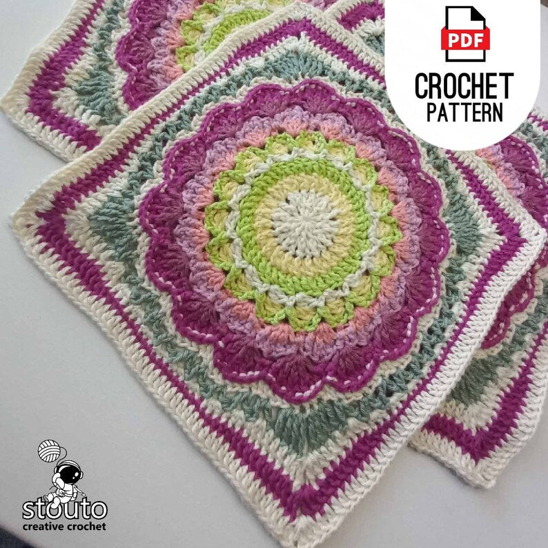 Crochet Blanket Square : Protea Large Granny Flower Square Pattern – Instant PDF Download