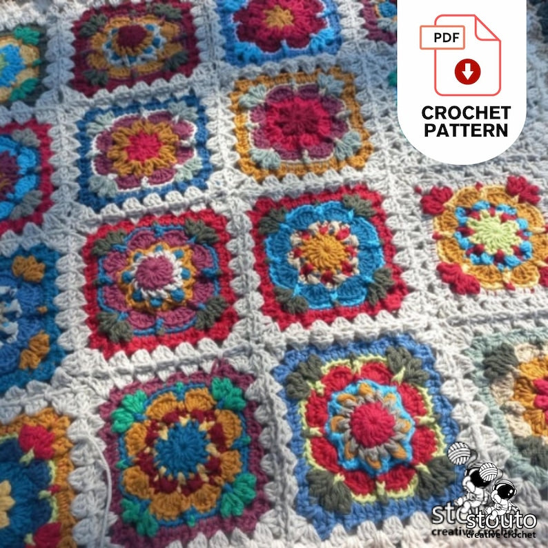 Crochet Blanket Pattern - Flower Granny Squares