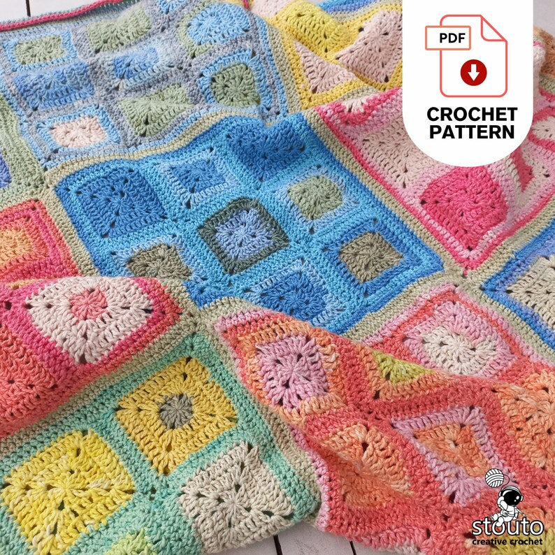 Crochet Blanket Pattern - Easy Granny Squares Blanket PDF Pattern