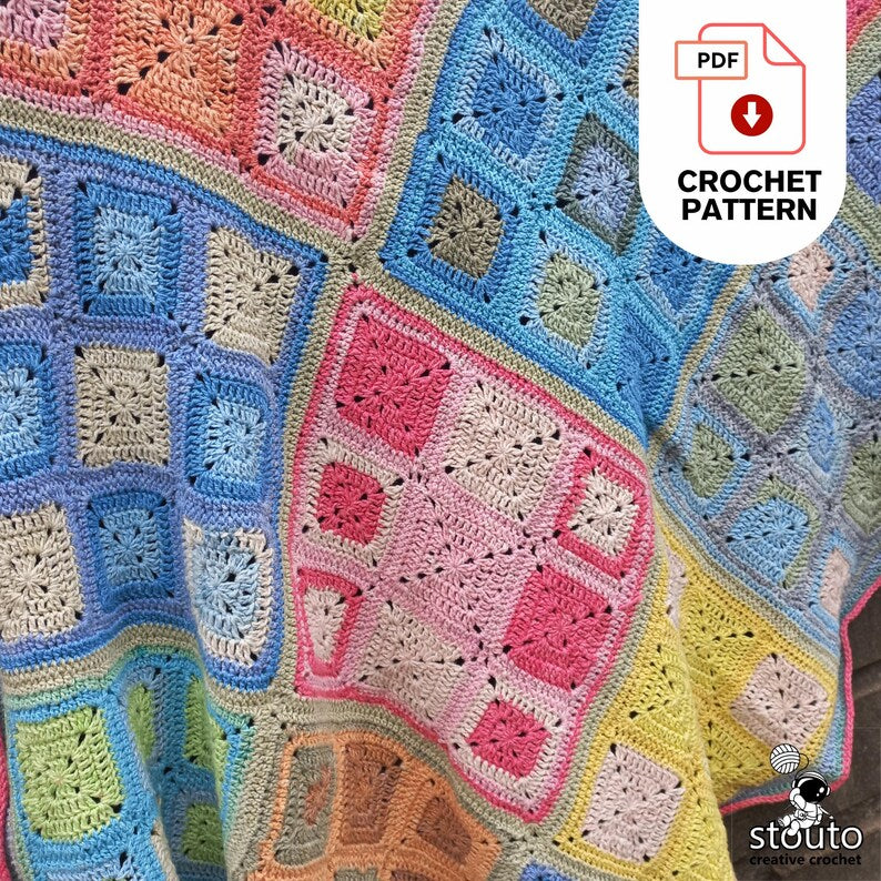 Crochet Blanket Pattern - Easy Granny Squares Blanket PDF Pattern