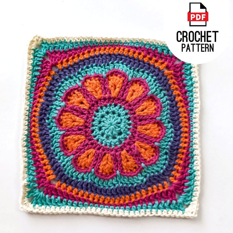 Crochet Square Pattern : Daisy Flower Crochet Square Pattern – Digital PDF