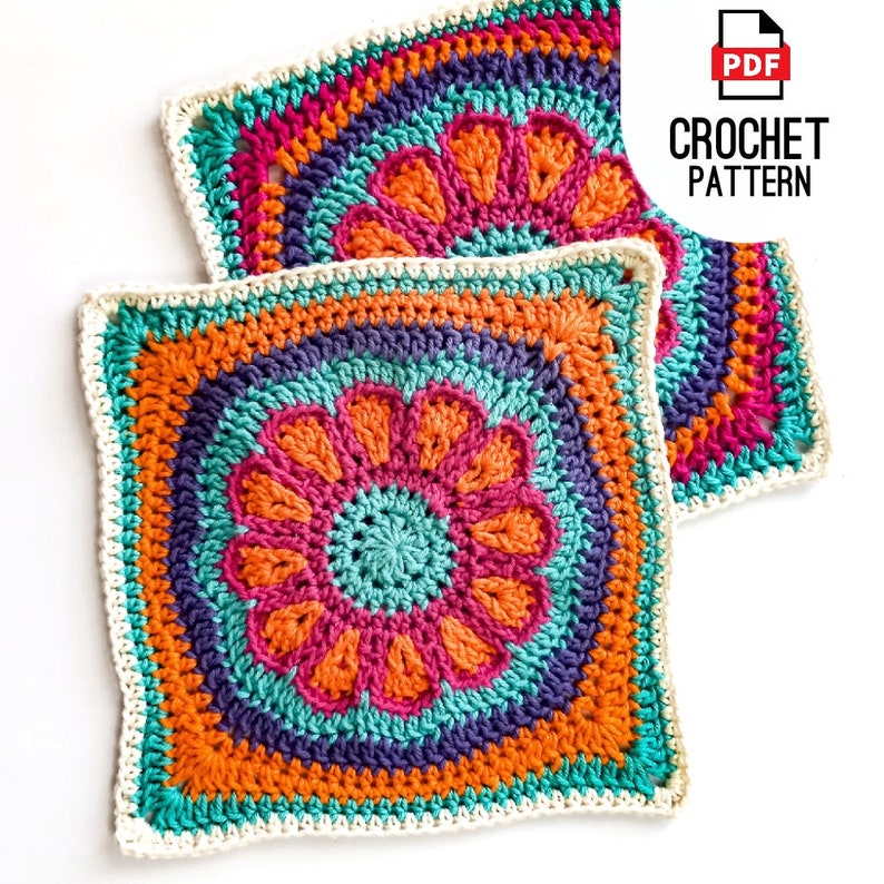 Crochet Square Pattern : Daisy Flower Crochet Square Pattern – Digital PDF