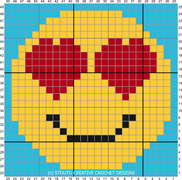 Graph C2C Emoticon Love Eyes Crochet Pattern & Graph