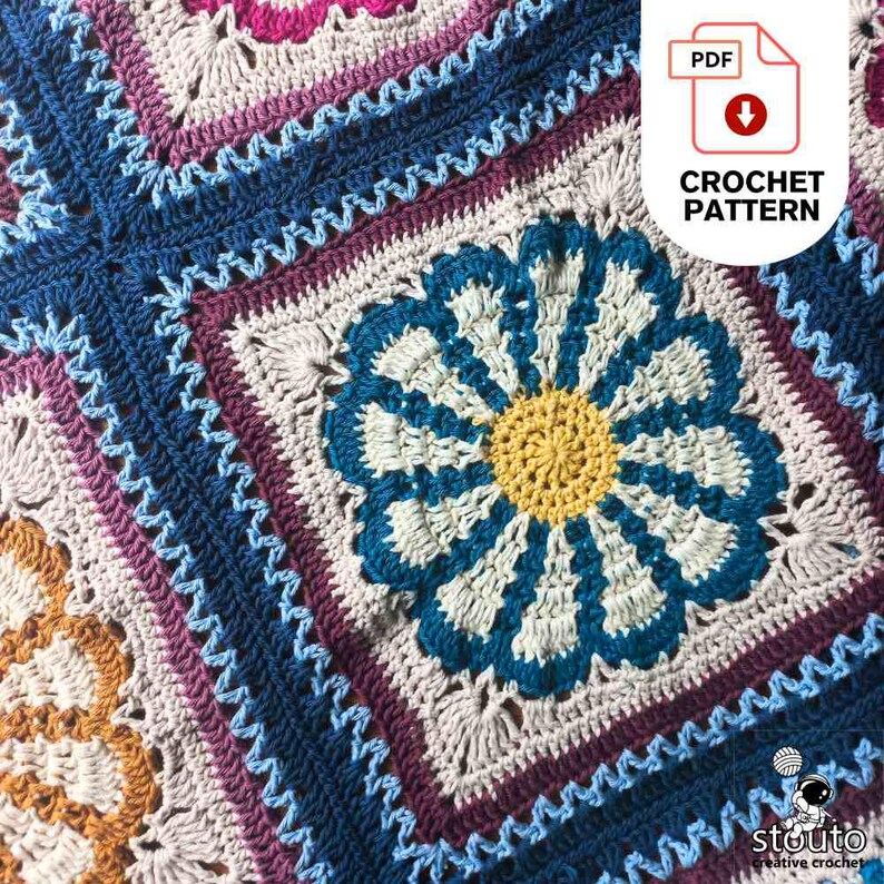 Crochet Blanket Pattern - Daisy Granny Squares Crochet Blanket Pattern (PDF Download)