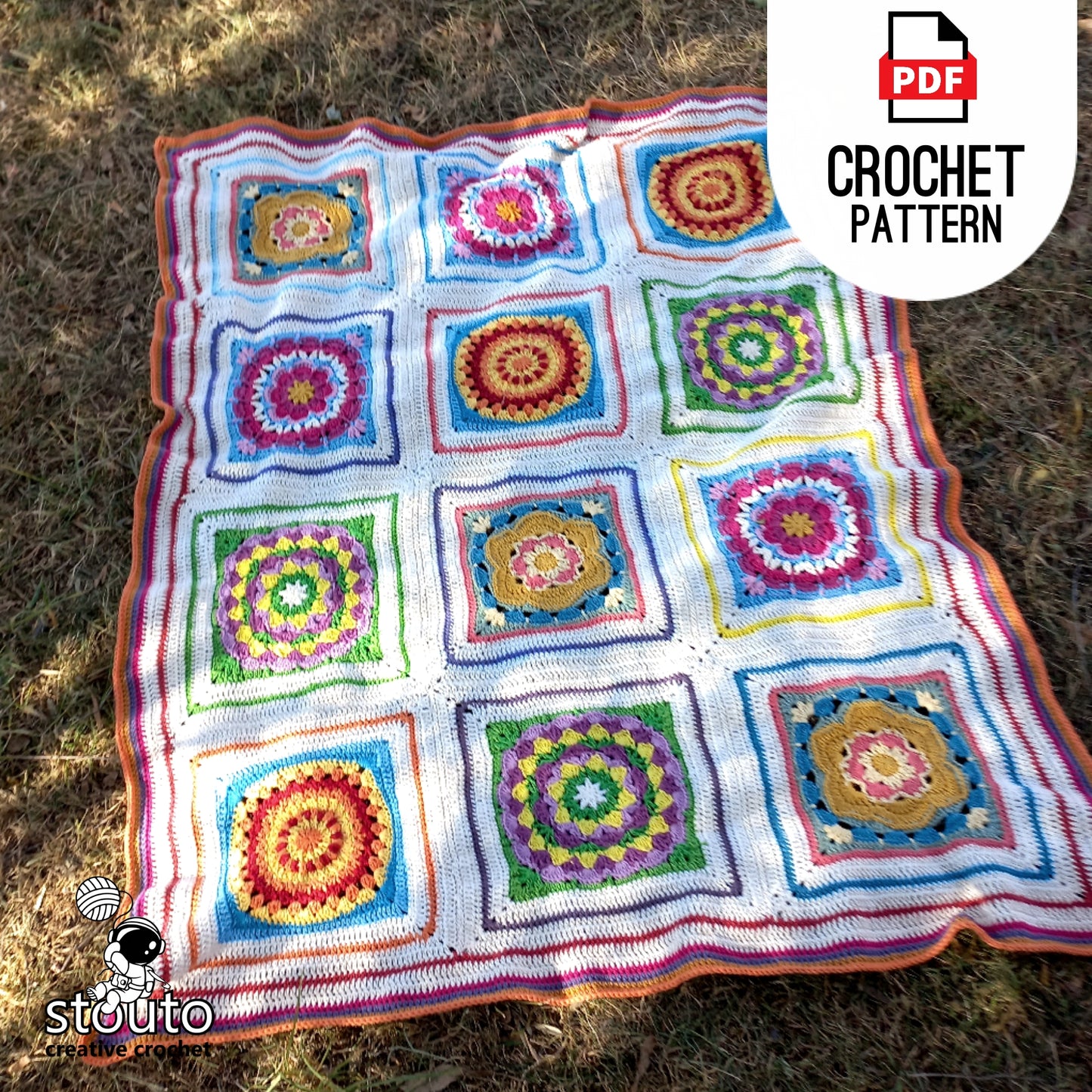 Crochet Afghan - Boxed Floral Crochet Squares Lapghan PDF Pattern