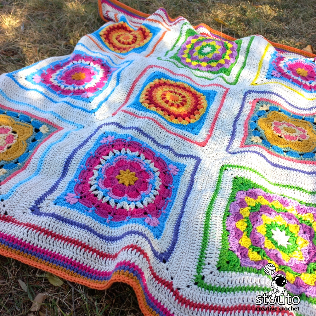 Crochet Afghan - Boxed Floral Crochet Squares Lapghan PDF Pattern