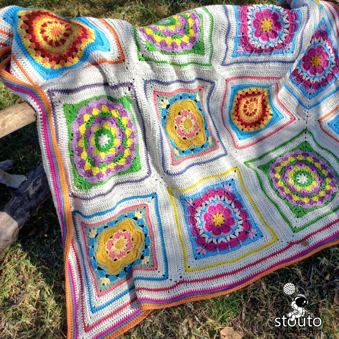 Crochet Afghan - Boxed Floral Crochet Squares Lapghan PDF Pattern