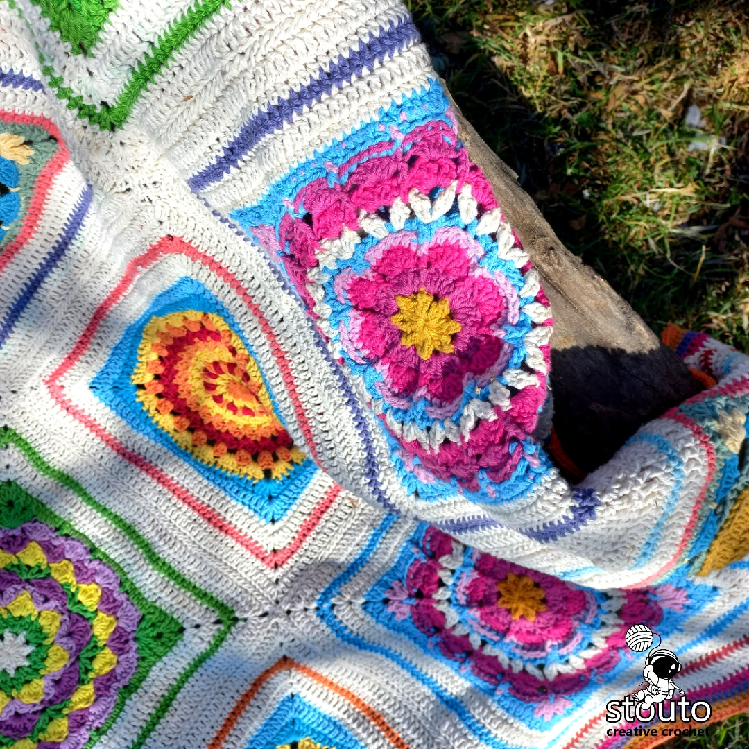Crochet Afghan - Boxed Floral Crochet Squares Lapghan PDF Pattern