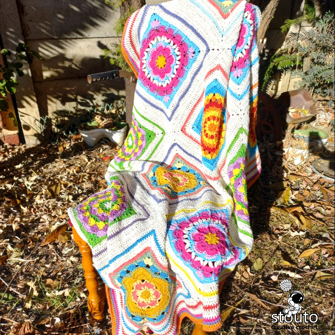 Crochet Afghan - Boxed Floral Crochet Squares Lapghan PDF Pattern