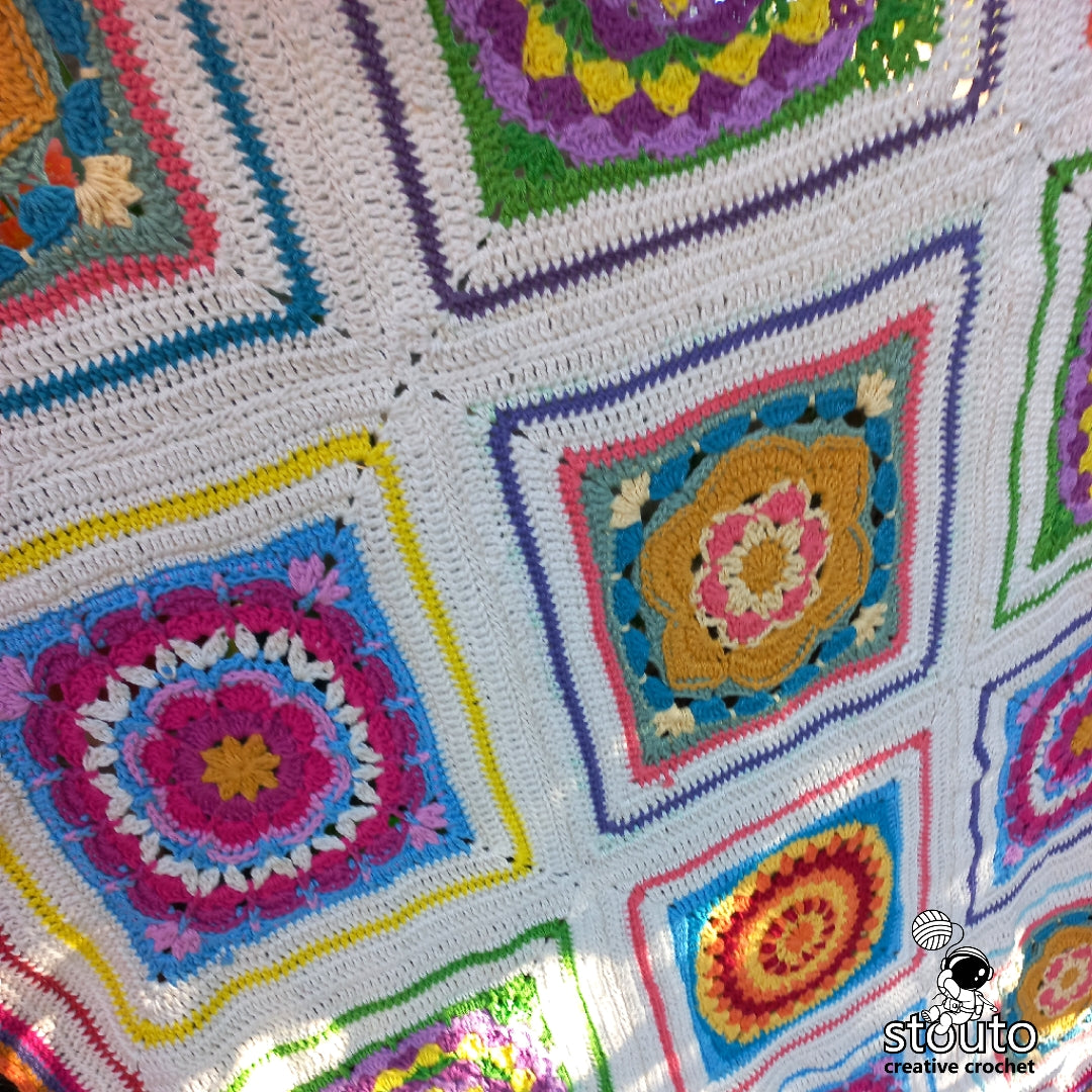 Crochet Afghan - Boxed Floral Crochet Squares Lapghan PDF Pattern
