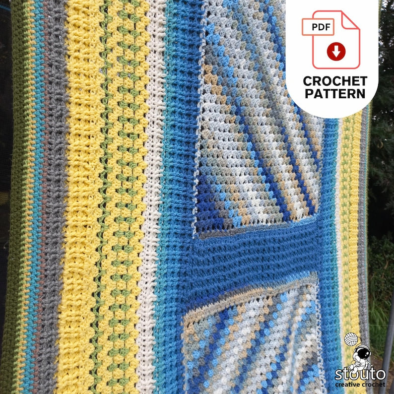 Crochet Blanket Pattern - July Blues Mix & Match Blanket – Waffle & C2C Blanket PDF