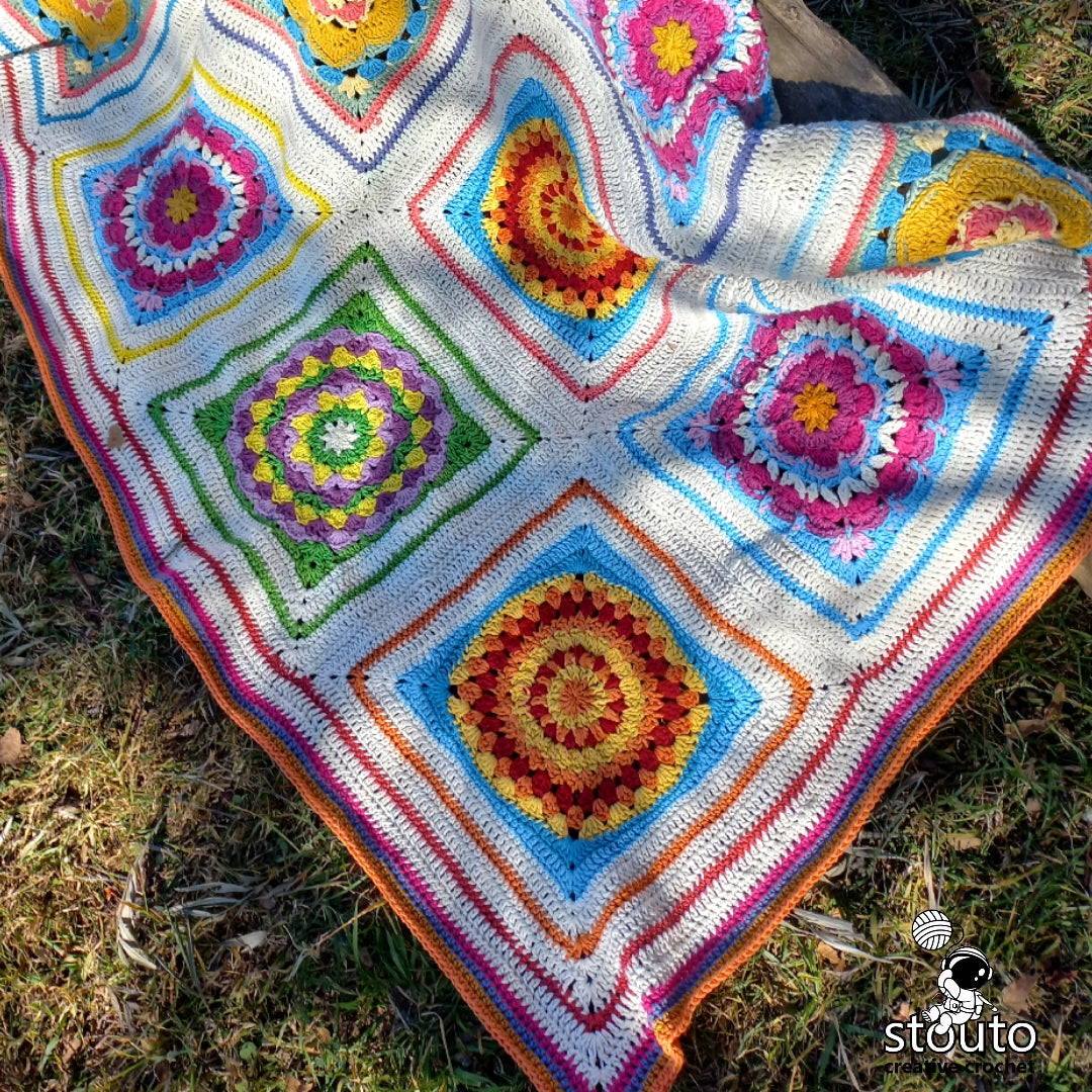 Crochet Afghan - Boxed Floral Crochet Squares Lapghan PDF Pattern