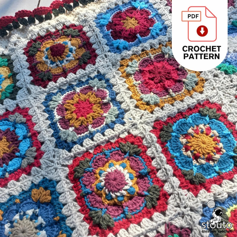 Crochet Blanket Pattern - Flower Granny Squares