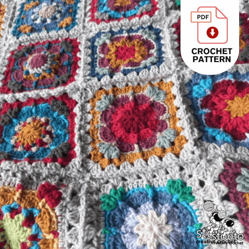 Crochet Blanket Pattern - Flower Granny Squares