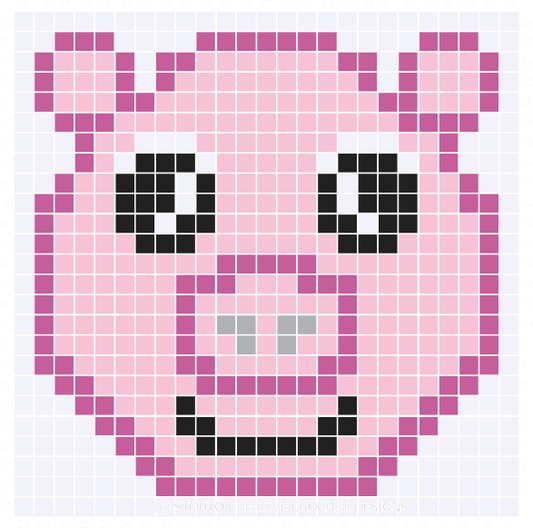 Graph C2C Cute Little Pig Face Crochet Pattern & Graph