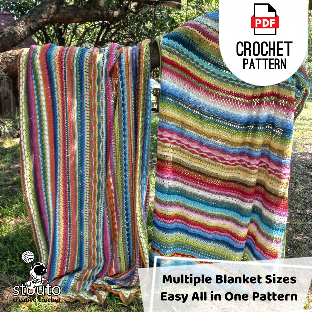 Crochet Afghan - Mixed Crochet Stitches Sampler 12 Blanket Sizes in one Pattern