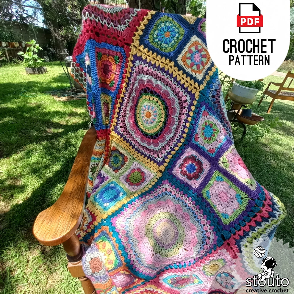 Crochet Afghan - Granny Squares Afghan Pattern- African Flowers Patchwork - Digital PDF Pattern