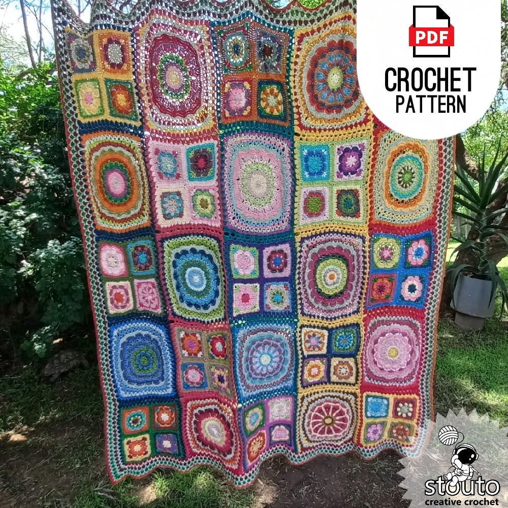 Crochet Afghan - Granny Squares Afghan Pattern- African Flowers Patchwork - Digital PDF Pattern