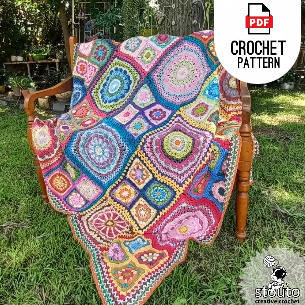 Crochet Afghan - Granny Squares Afghan Pattern- African Flowers Patchwork - Digital PDF Pattern