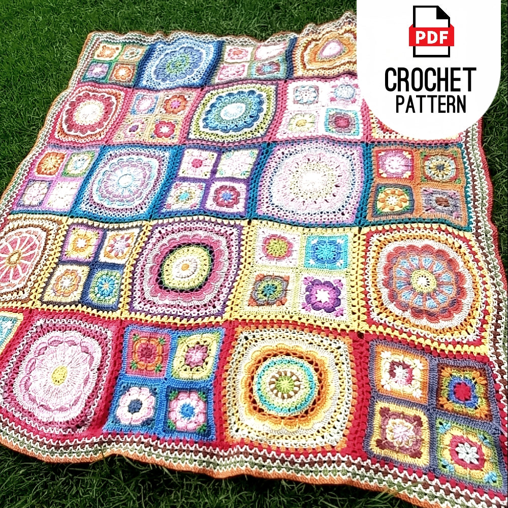 Crochet Afghan - Granny Squares Afghan Pattern- African Flowers Patchwork - Digital PDF Pattern