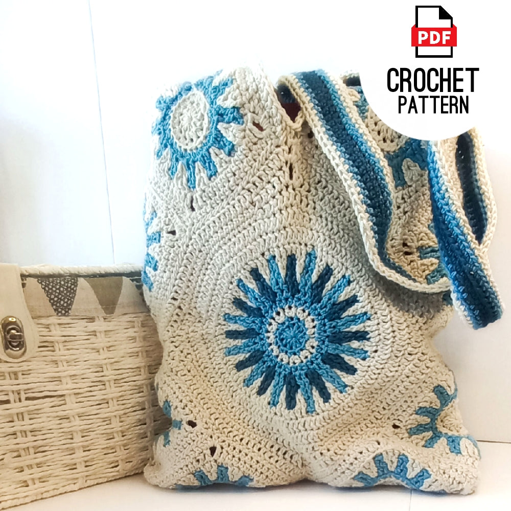 Crochet Beach Bag Pattern Sun Granny Squares Shopping Bag PDF Pattern