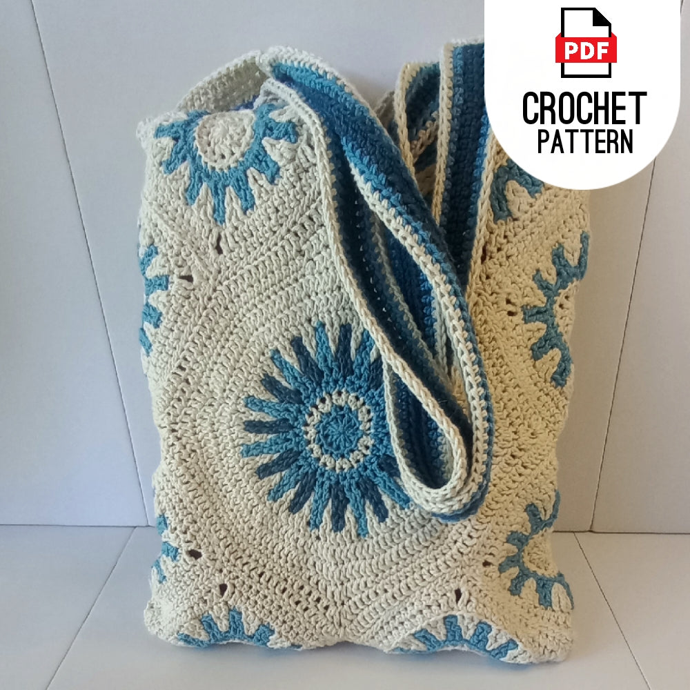 Crochet Beach Bag Pattern Sun Granny Squares Shopping Bag PDF Pattern