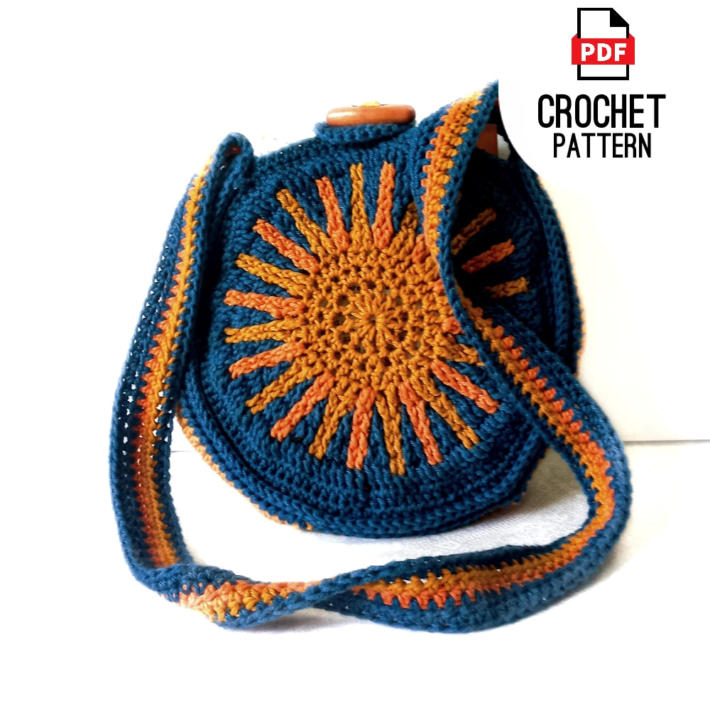 Crochet Bag Pattern - African Sun Round Handbag Pattern Digital PDF Pattern