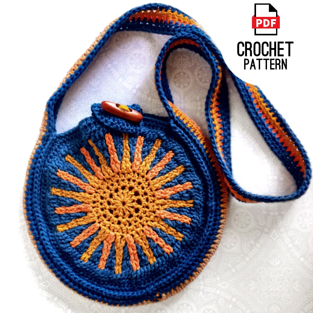 Crochet Bag Pattern - African Sun Round Handbag Pattern Digital PDF Pattern