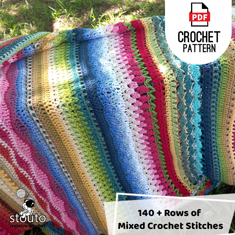 Crochet Afghan - Mixed Crochet Stitches Sampler 12 Blanket Sizes in one Pattern