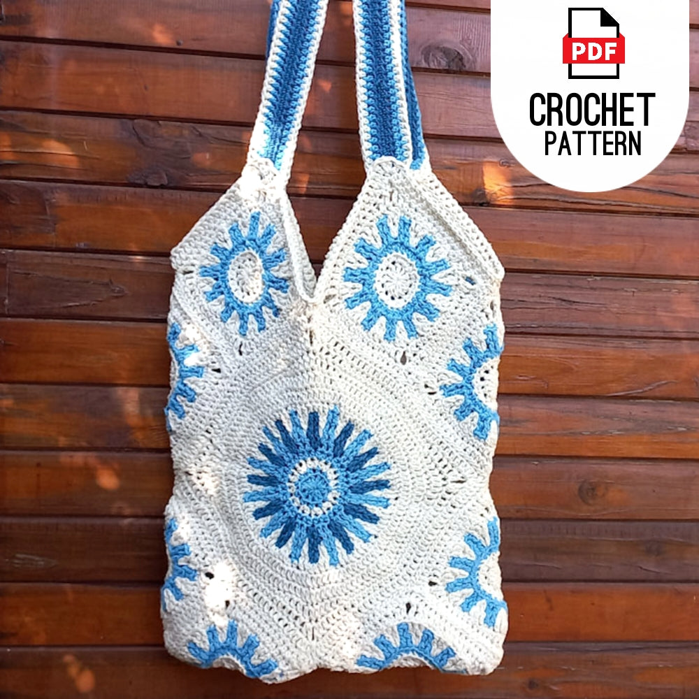 Crochet Beach Bag Pattern Sun Granny Squares Shopping Bag PDF Pattern