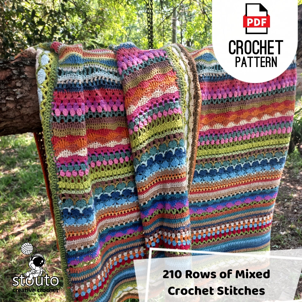 Crochet Afghan - Mixed Crochet Stitches Sampler 12 Blanket Sizes in one Pattern