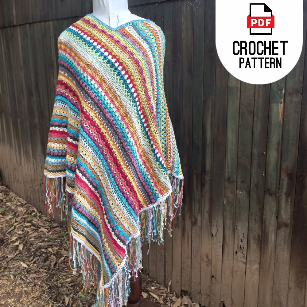 Crochet Poncho - Shabby Chic, Bohemian styled Poncho digital crochet pattern