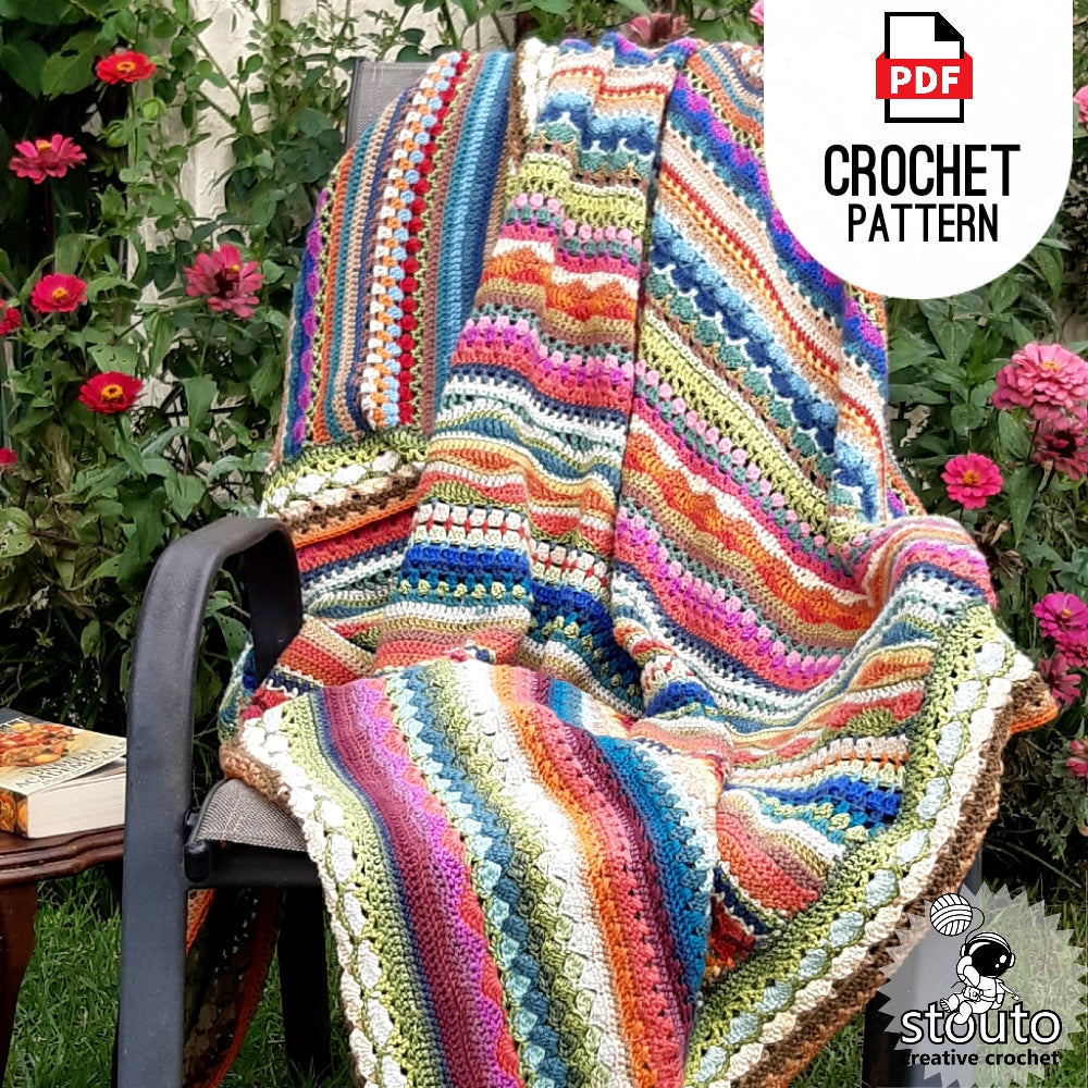 Crochet Afghan - Striped Afghan Crochet Pattern, Mixed Stitch Sampler Afghan - Digital Pattern