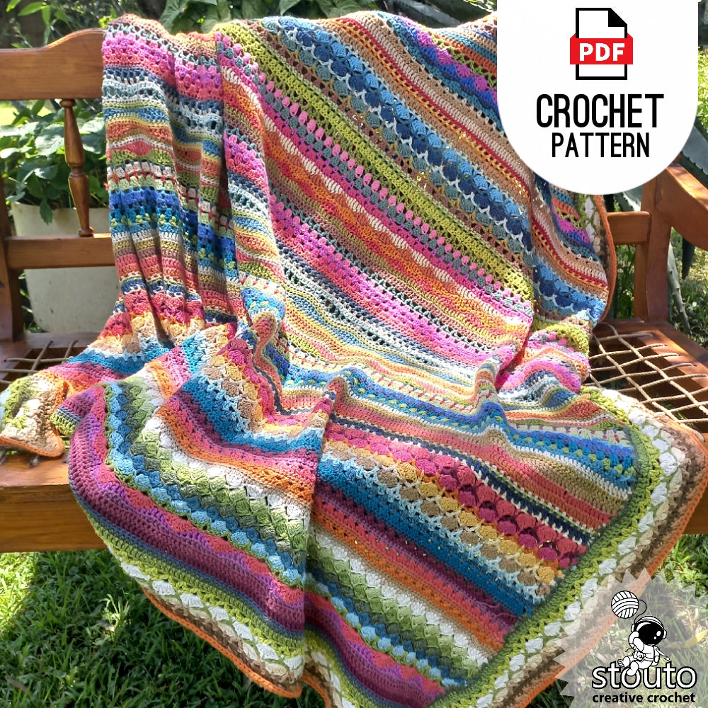 Crochet Afghan - Striped Afghan Crochet Pattern, Mixed Stitch Sampler Afghan - Digital Pattern