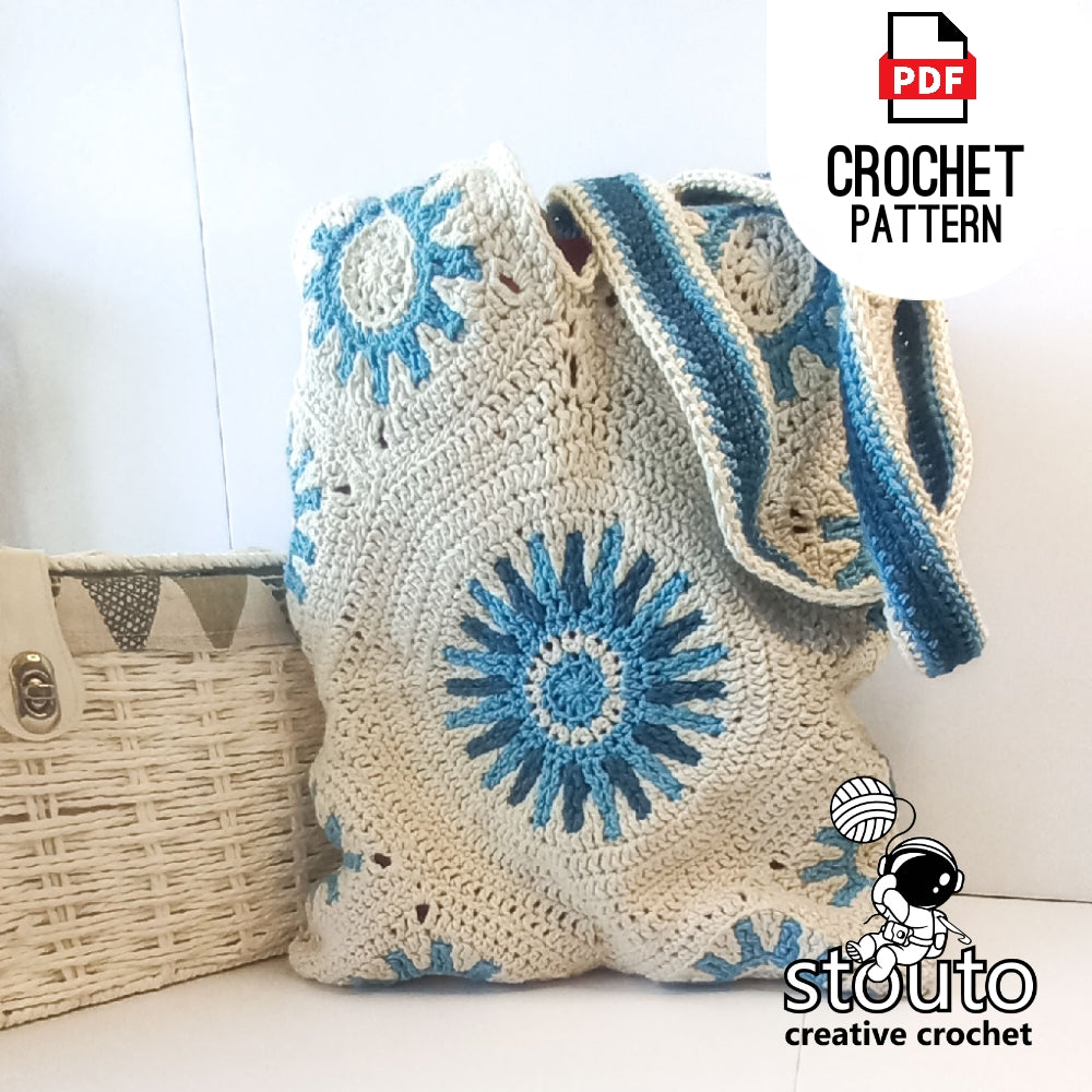 Crochet Beach Bag Pattern Sun Granny Squares Shopping Bag PDF Pattern