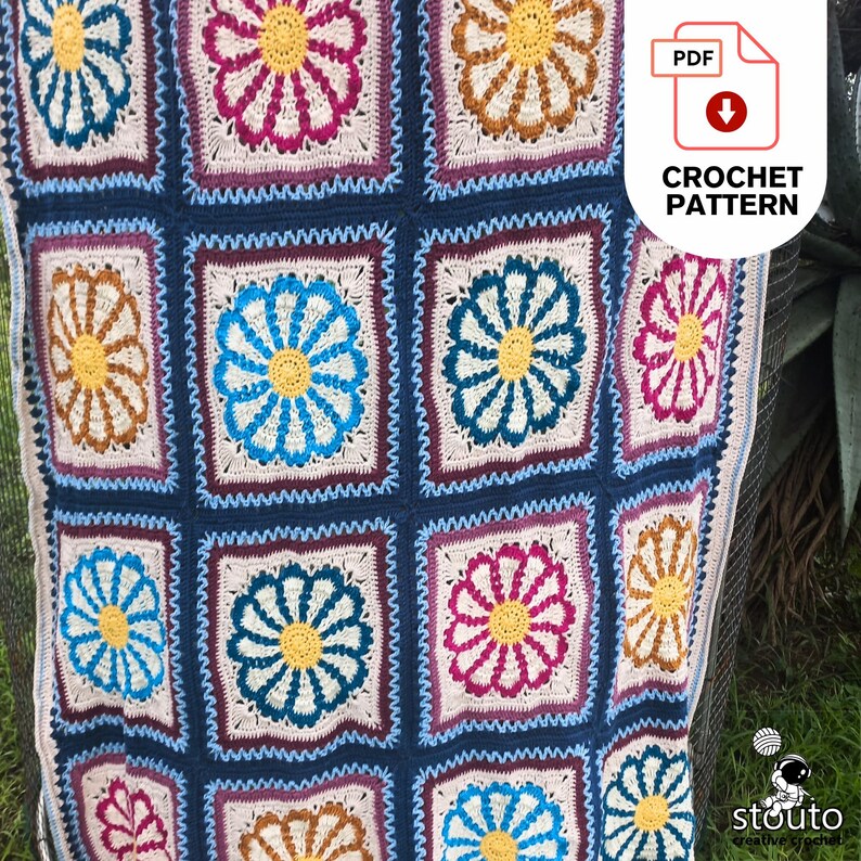 Crochet Blanket Pattern - Daisy Granny Squares Crochet Blanket Pattern (PDF Download)
