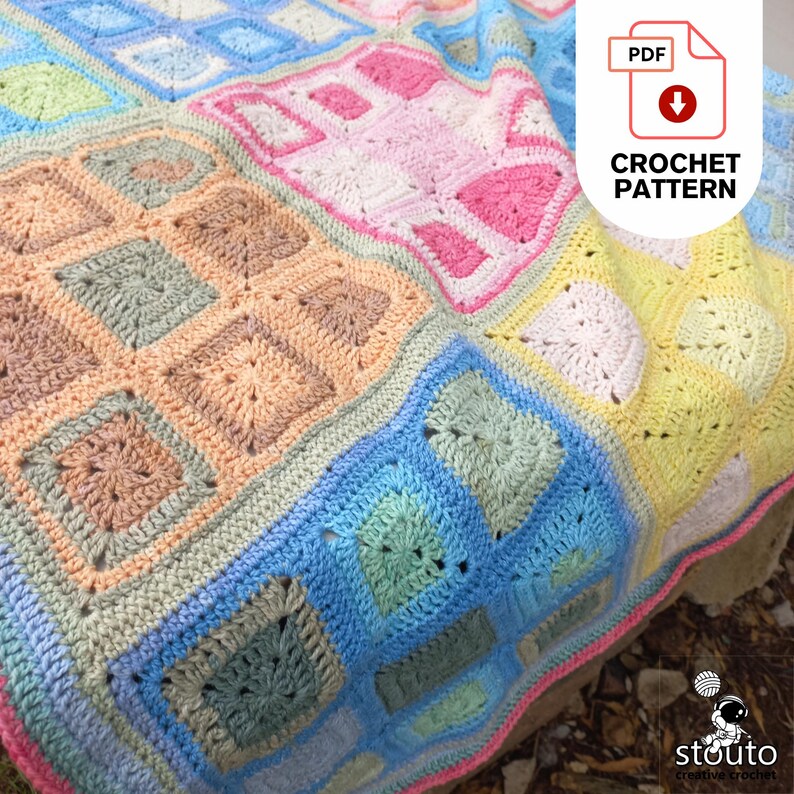 Crochet Blanket Pattern - Easy Granny Squares Blanket PDF Pattern