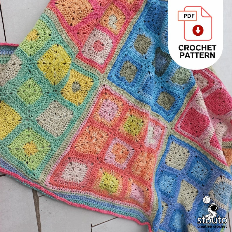 Crochet Blanket Pattern - Easy Granny Squares Blanket PDF Pattern