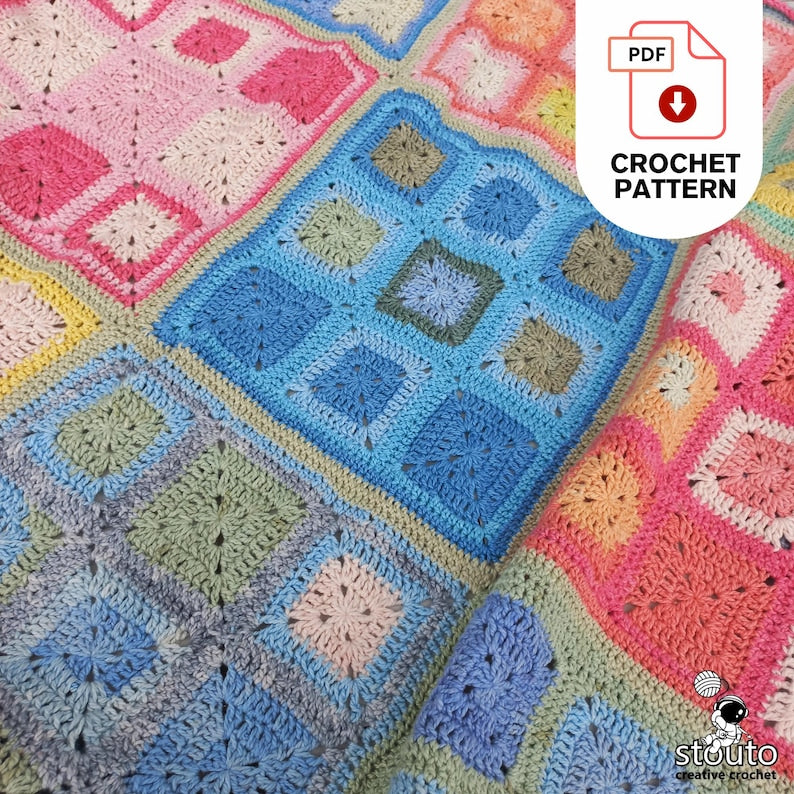 Crochet Blanket Pattern - Easy Granny Squares Blanket PDF Pattern