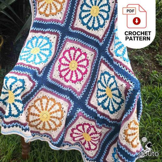 Crochet Blanket Pattern - Daisy Granny Squares Crochet Blanket Pattern (PDF Download)