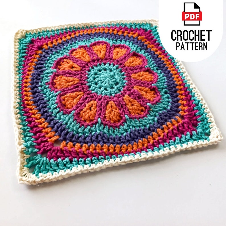 Crochet Square Pattern : Daisy Flower Crochet Square Pattern – Digital PDF